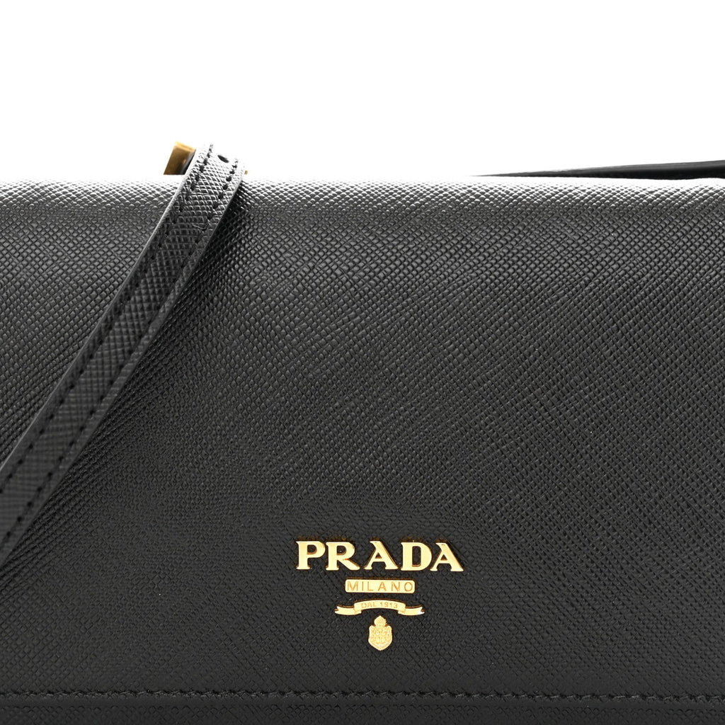 Saffiano Metal Flap Wallet With Strap Black