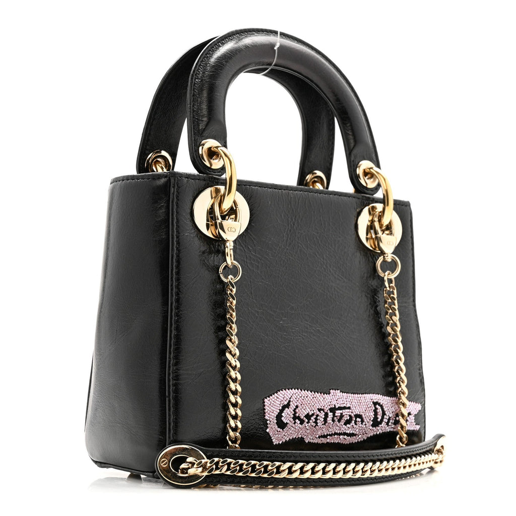 Calfskin Beaded Mini Lady Dior Black
