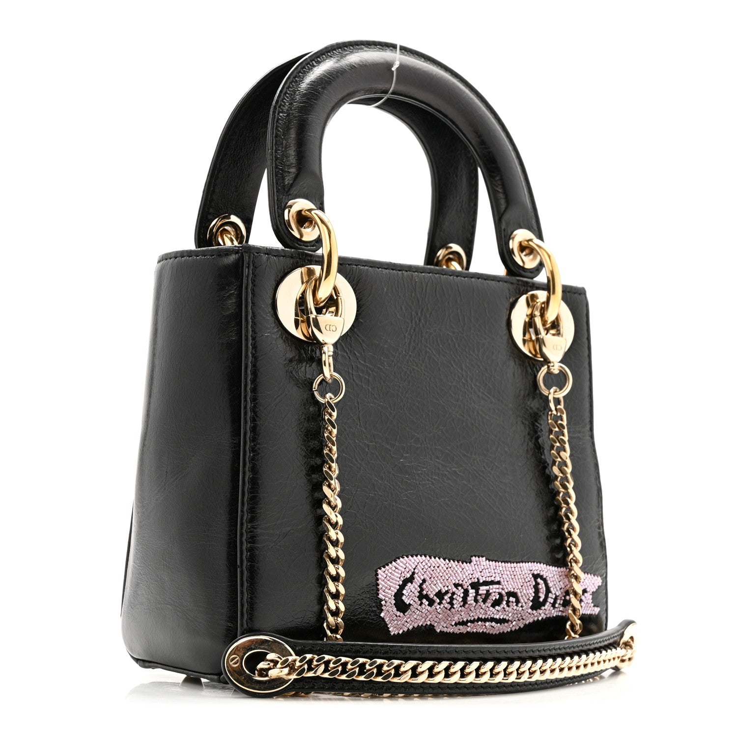 Calfskin Beaded Mini Lady Dior Black