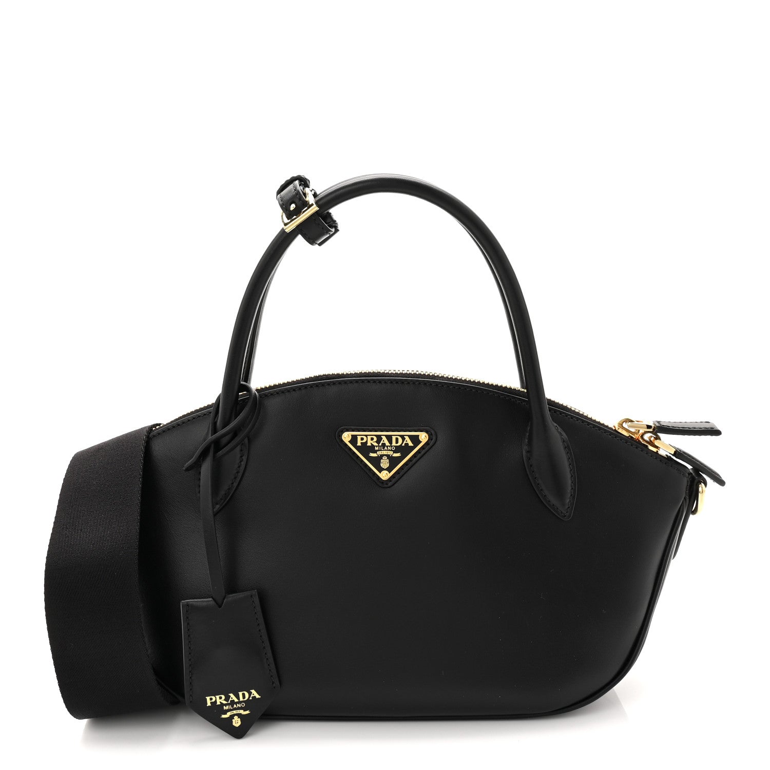 City Calf Small Triangle Shoulder Bag Black