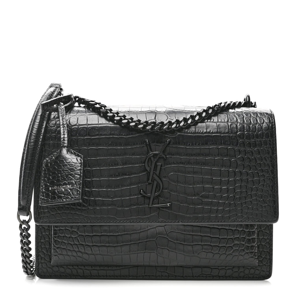 Calfskin Crocodile Embossed Medium Monochrome Monogram Sunset Black