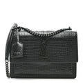 Calfskin Crocodile Embossed Medium Monochrome Monogram Sunset Black