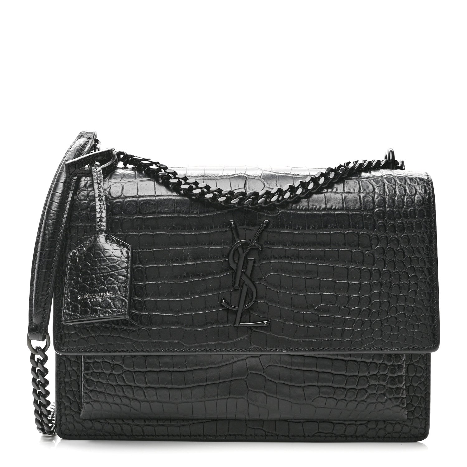 Calfskin Crocodile Embossed Medium Monochrome Monogram Sunset Black