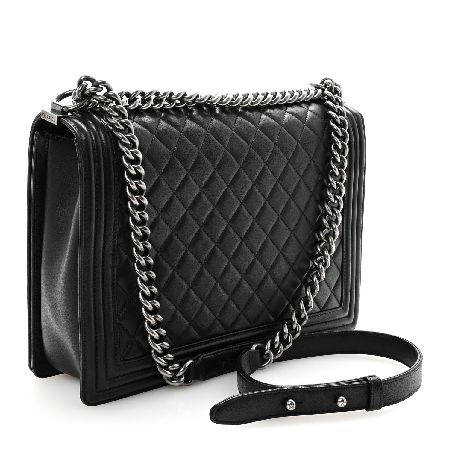 Lambskin Quilted Large Boy Flap Black