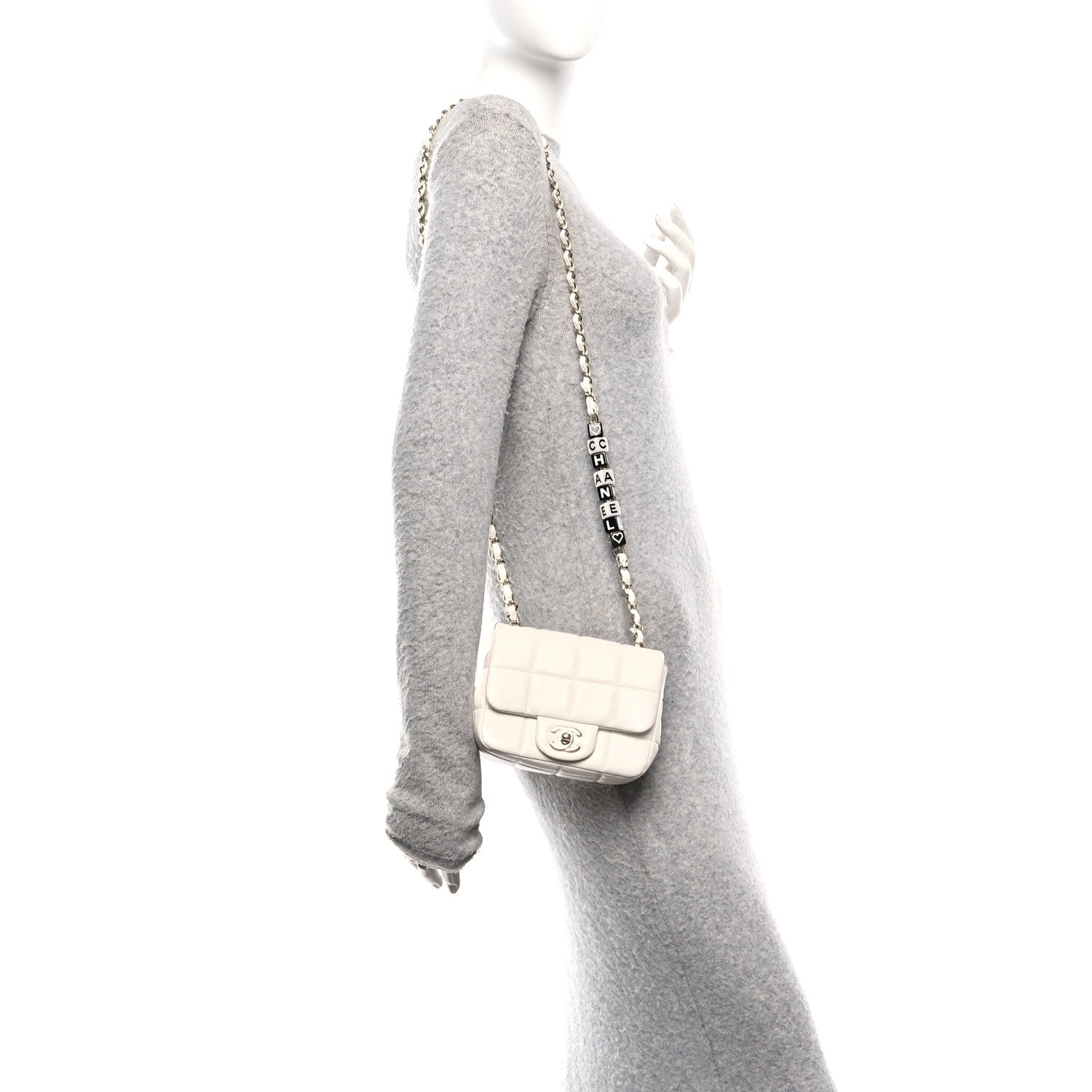 Lambskin Resin Crystal Square Quilted Mini Monacoco Flap White