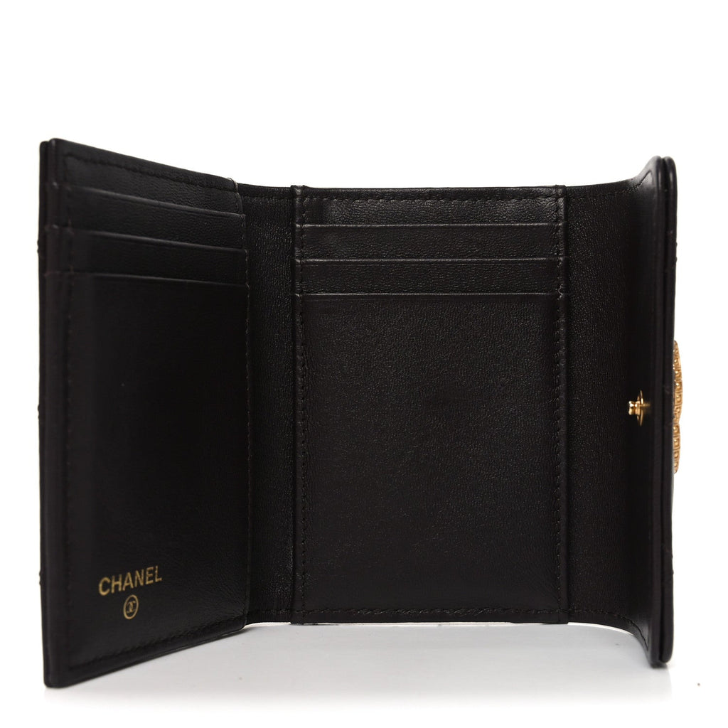 Lambskin Quilted Textured CC Compact Flap  Holder Eggplant