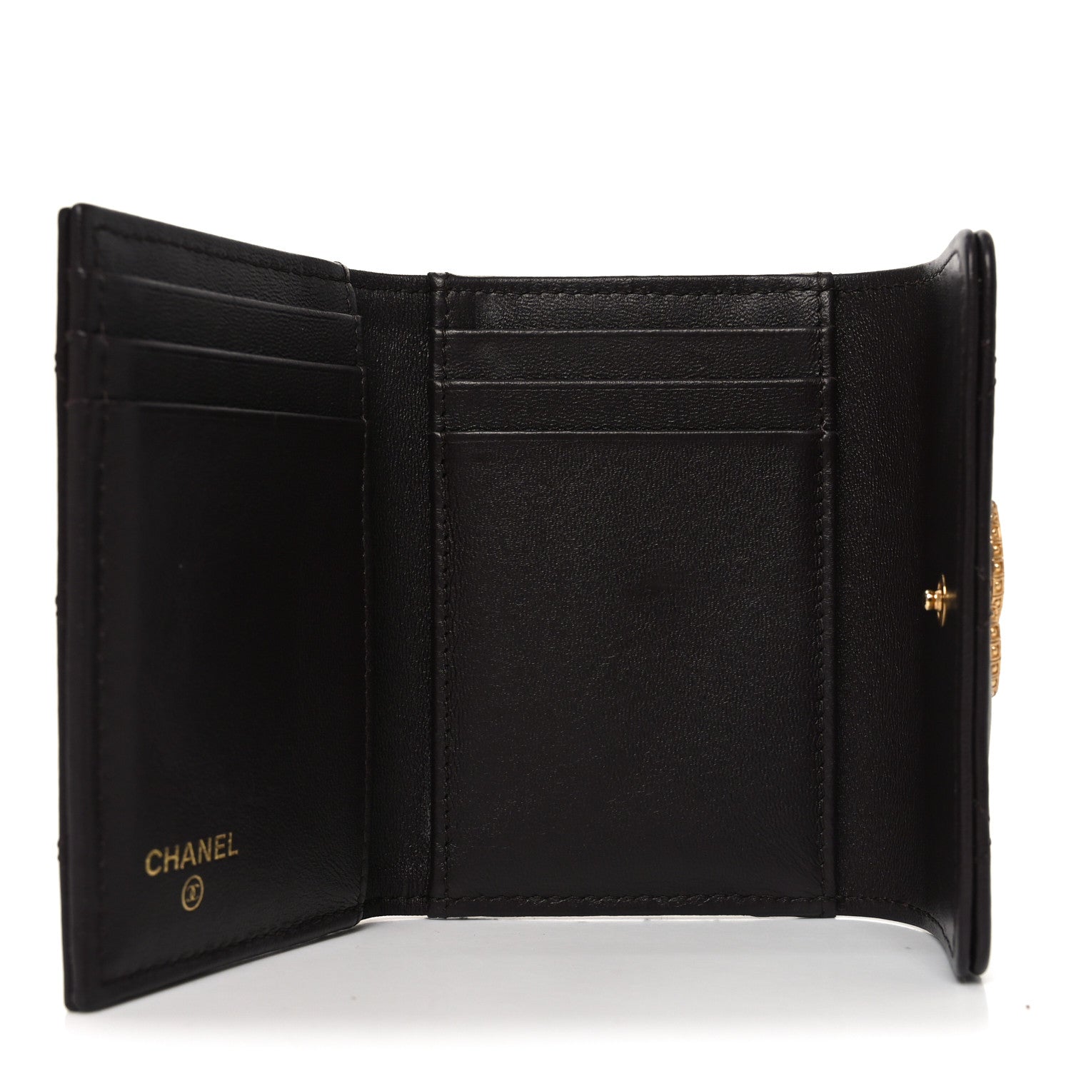 Lambskin Quilted Textured CC Compact Flap  Holder Eggplant
