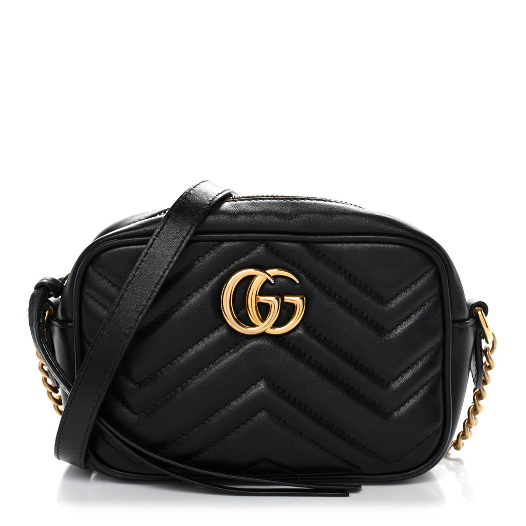 Calfskin Matelasse Mini GG Marmont Chain Shoulder Bag Black