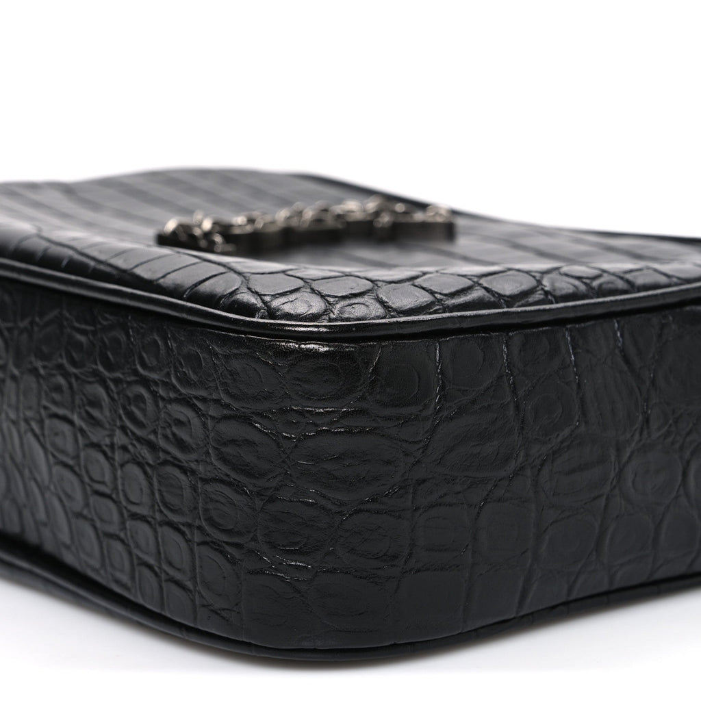 Calfskin Crocodile Embossed Monogram Lou Camera Bag Black
