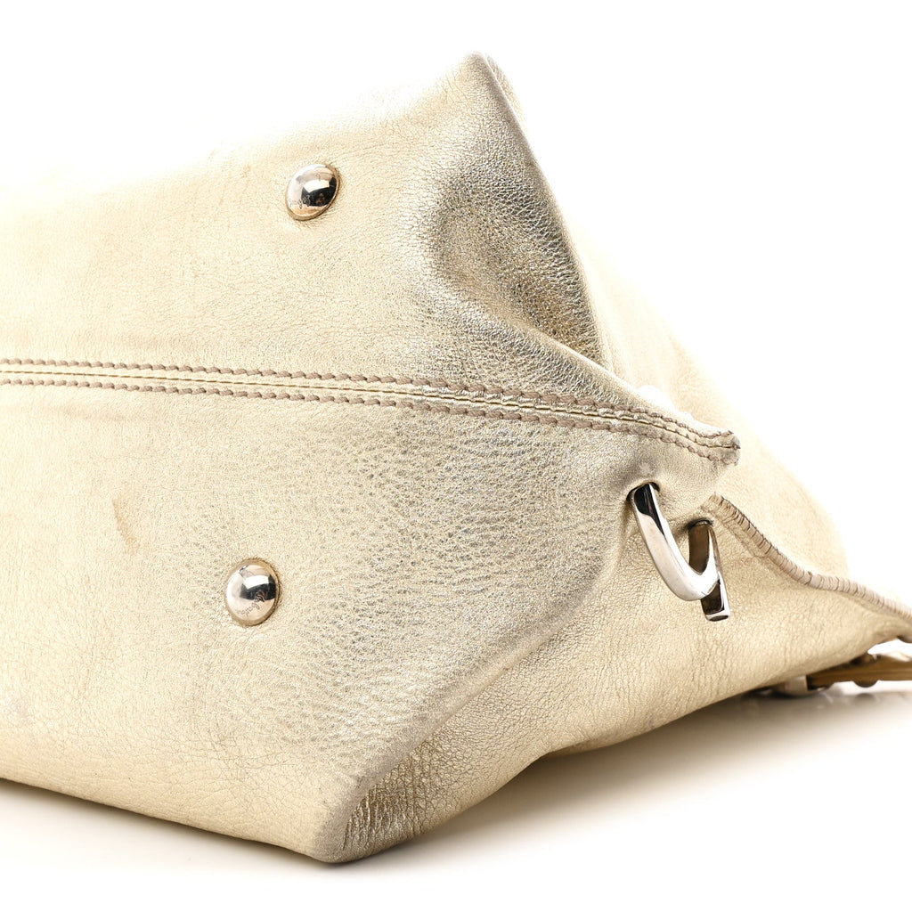 Metallic Grained Calfskin Medium Sofia Satchel Gold