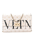 Lambskin VLTN Print Rockstud Spike Wallet On Chain White