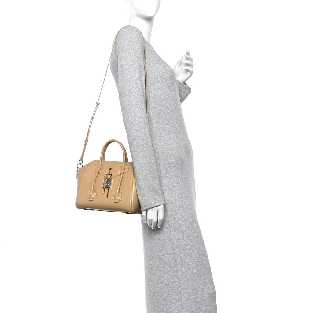 Box Calfskin Mini Lock Antigona Shoulder Bag Beige Cappuccino