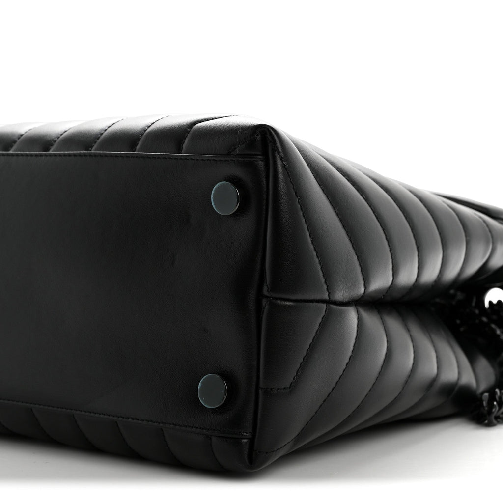Calfskin Y Quilted Monogram Monochrome Large Loulou Chain Satchel Black