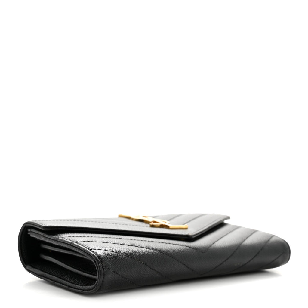 Grain De Poudre Matelasse Chevron Monogram Flap Wallet Black