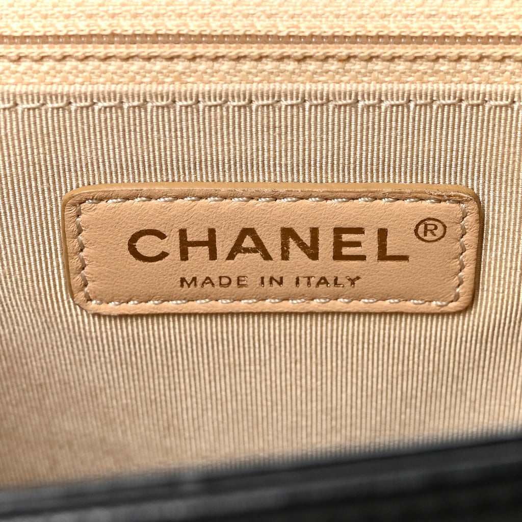 Grained Calfskin Quilted Large Label  Flap Bag Black