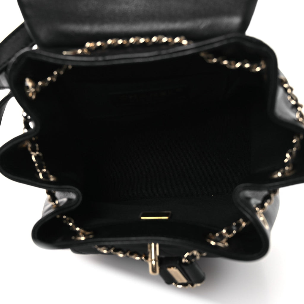Lambskin Quilted Small Duma Drawstring Backpack Black