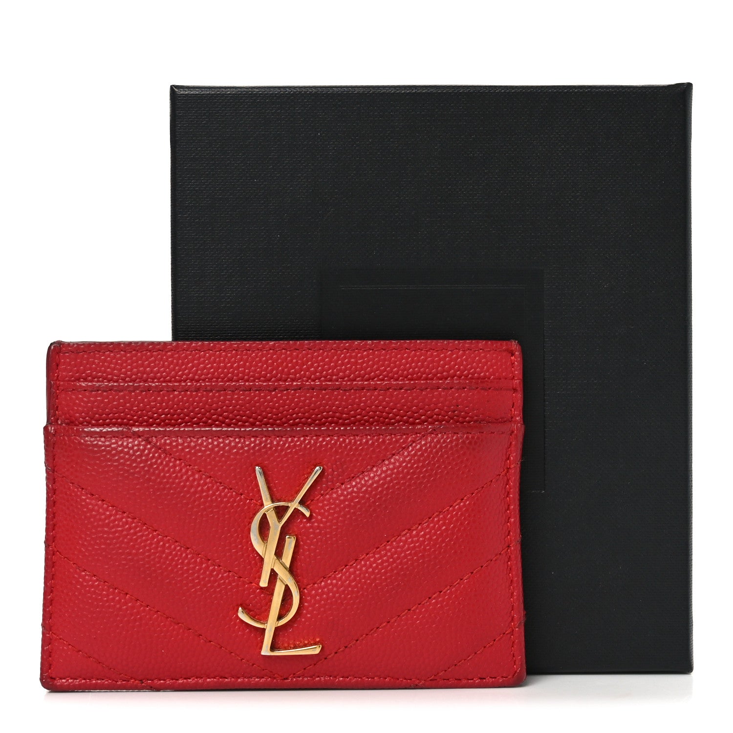 Grain De Poudre Matelasse Chevron Monogram Credit  Case New Red