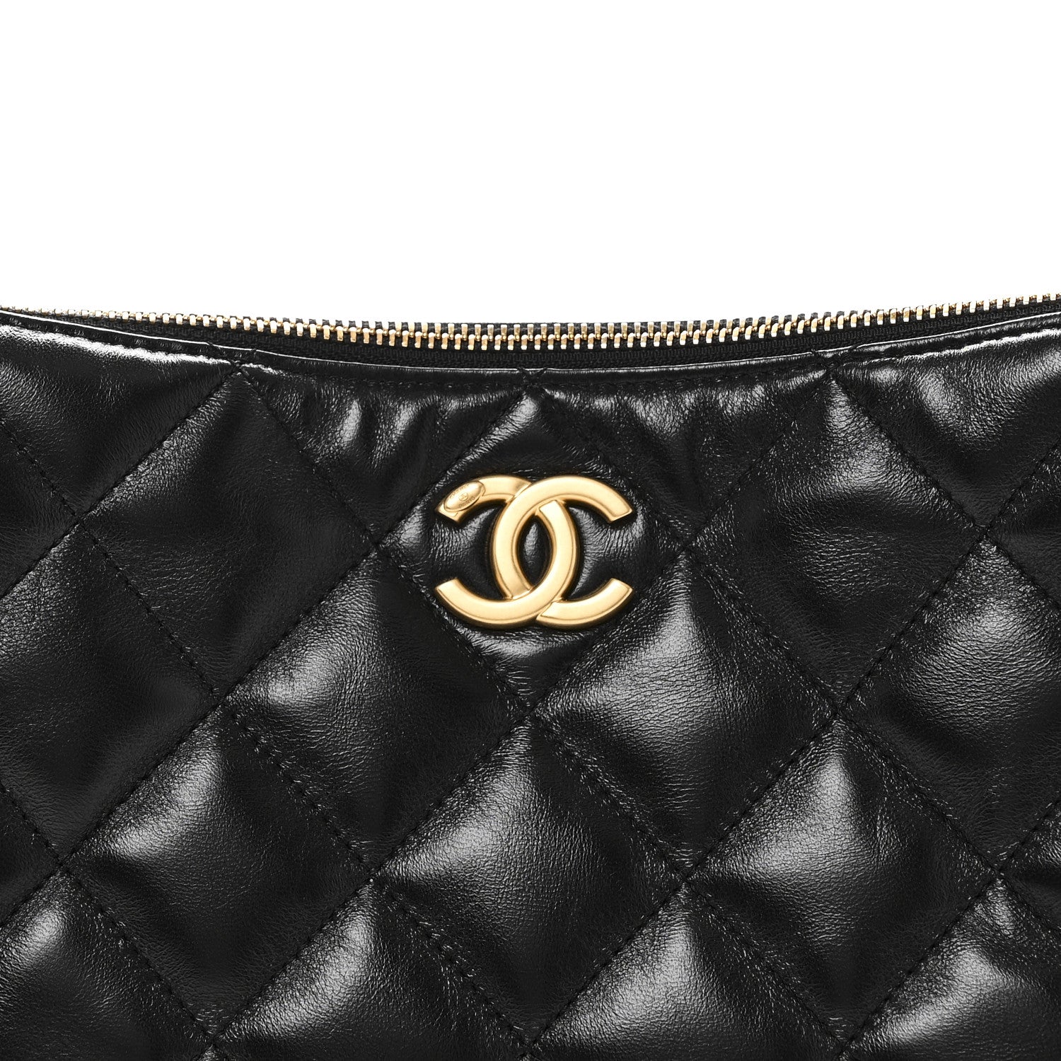 Shiny Lambskin Quilted CC Hobo Black