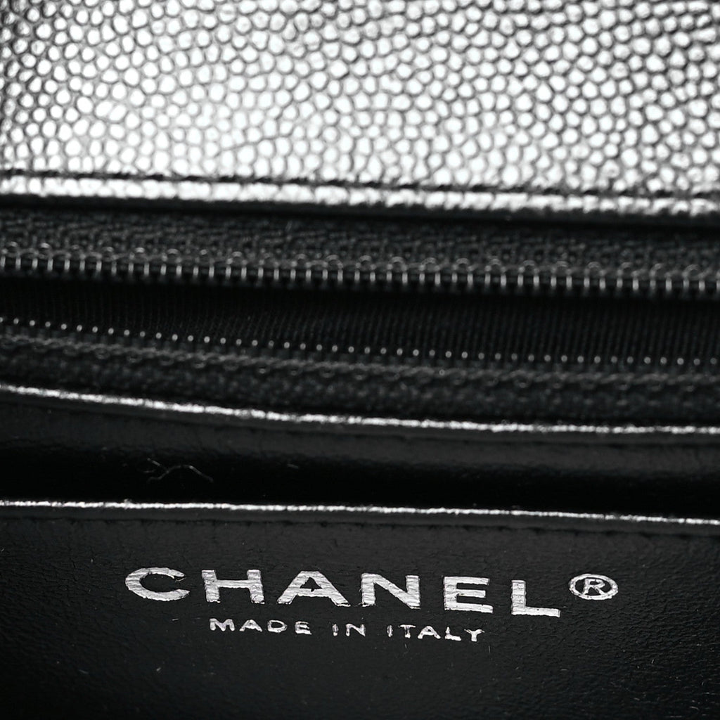 Caviar Chevron Quilted Mini Square Flap Black