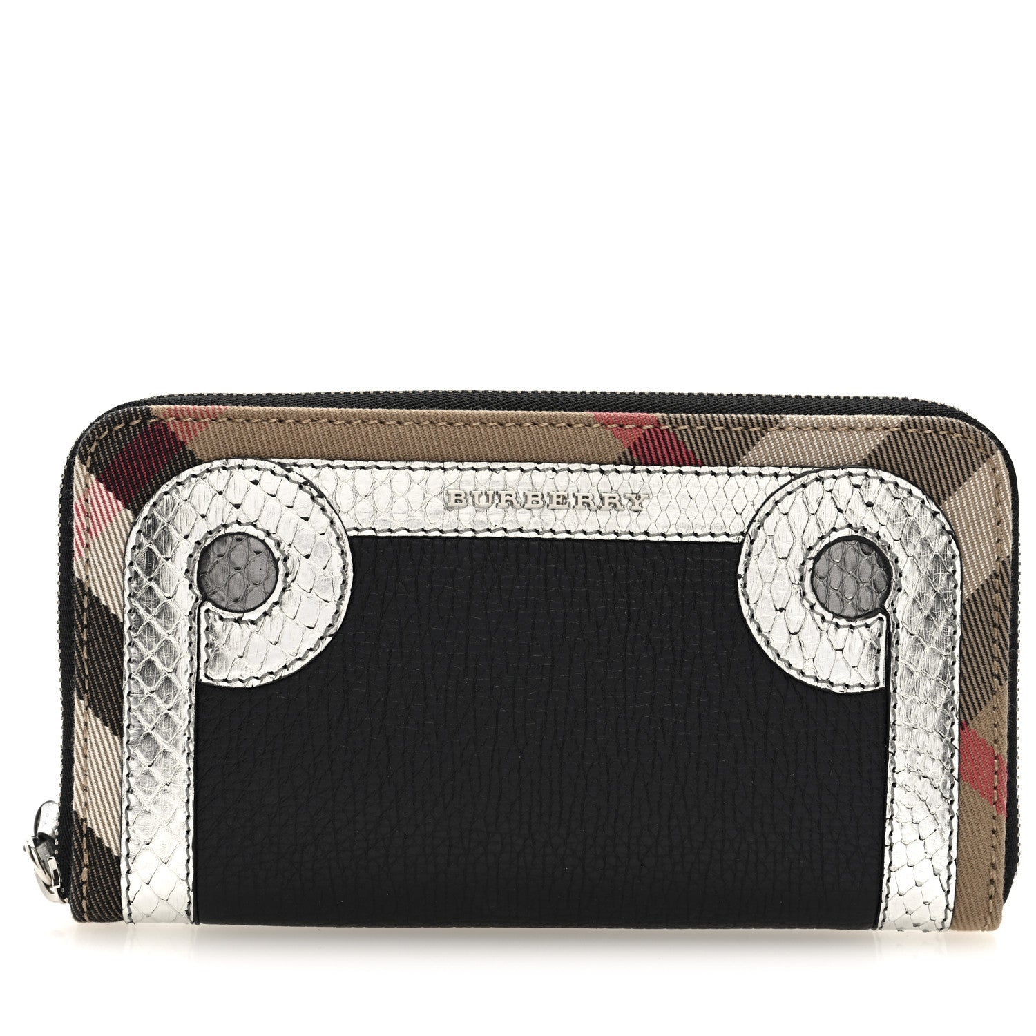 Grainy Calfskin House Check Snakeskin Elmore Zip Around Wallet