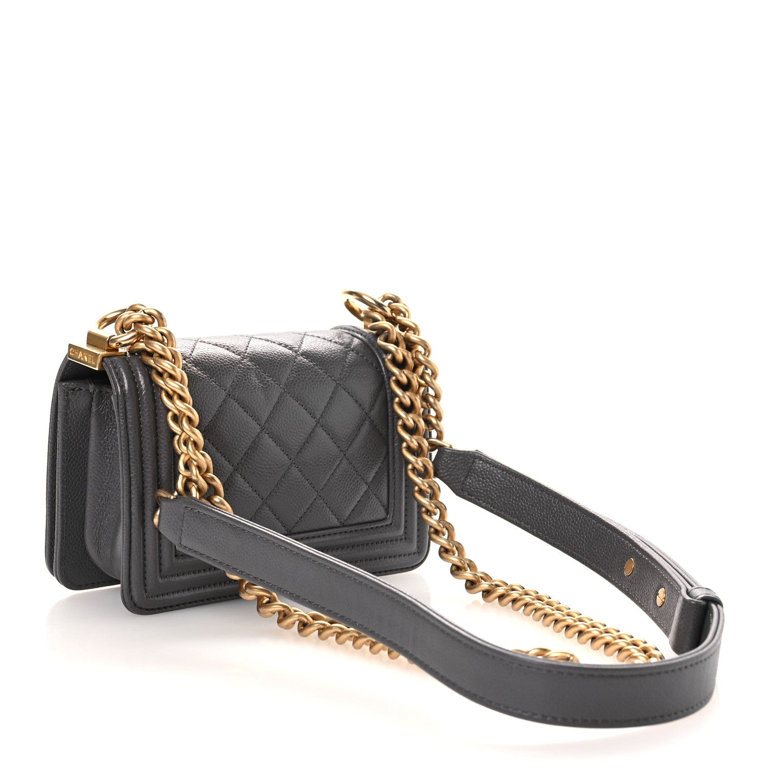 Caviar Quilted Mini Boy Flap Dark Grey