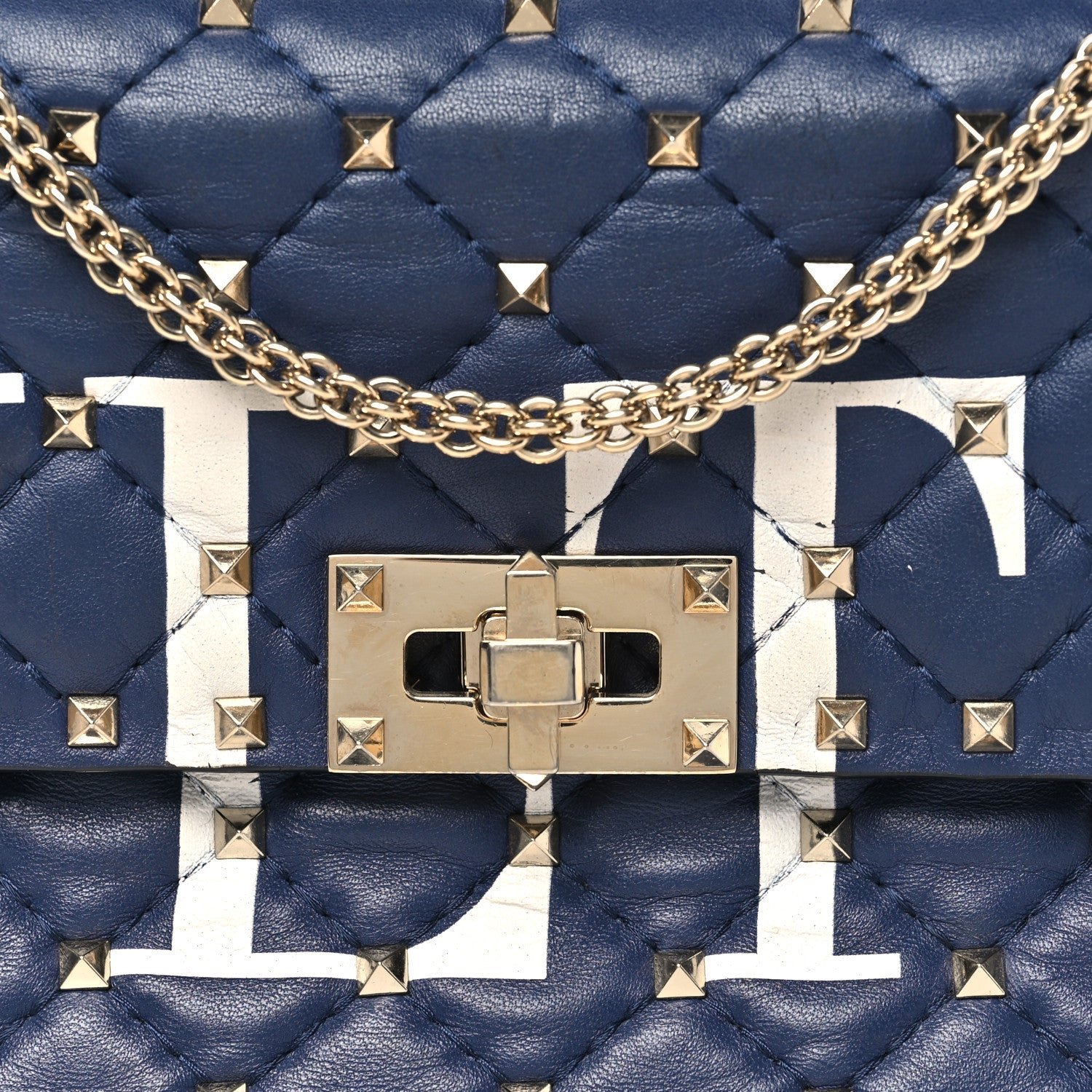 Nappa VLTN Print Medium Rockstud Spike Shoulder Bag Pure Blue White