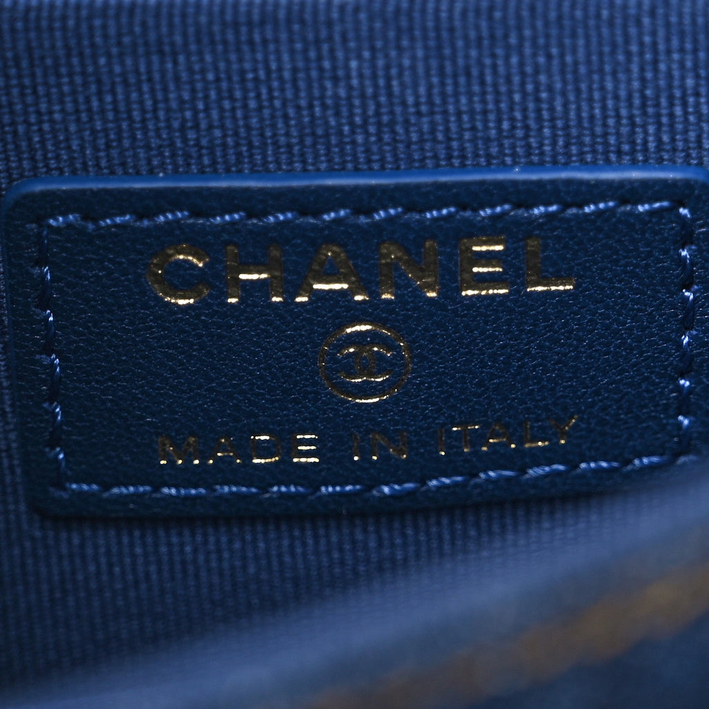 Denim Quilted Double You  Holder On Chain Blue