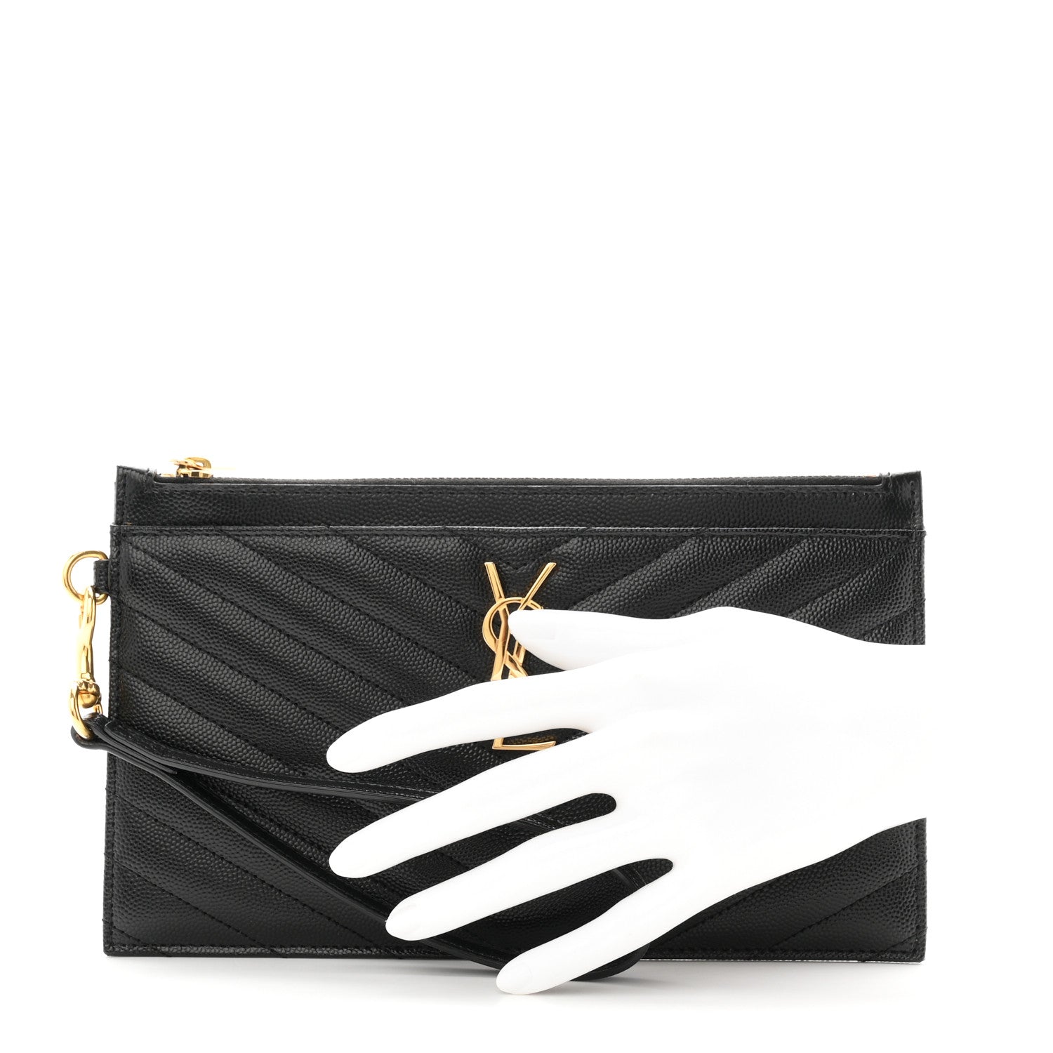 Grain De Poudre Chevron Monogram Large Bill Pouch Black