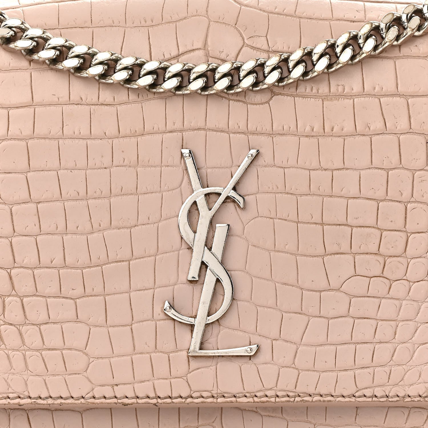 Calfskin Crocodile Embossed Medium Monogram Sunset Rose Antic