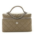 Caviar Quilted Top Handle Slim Vanity With Chain Dark Khaki