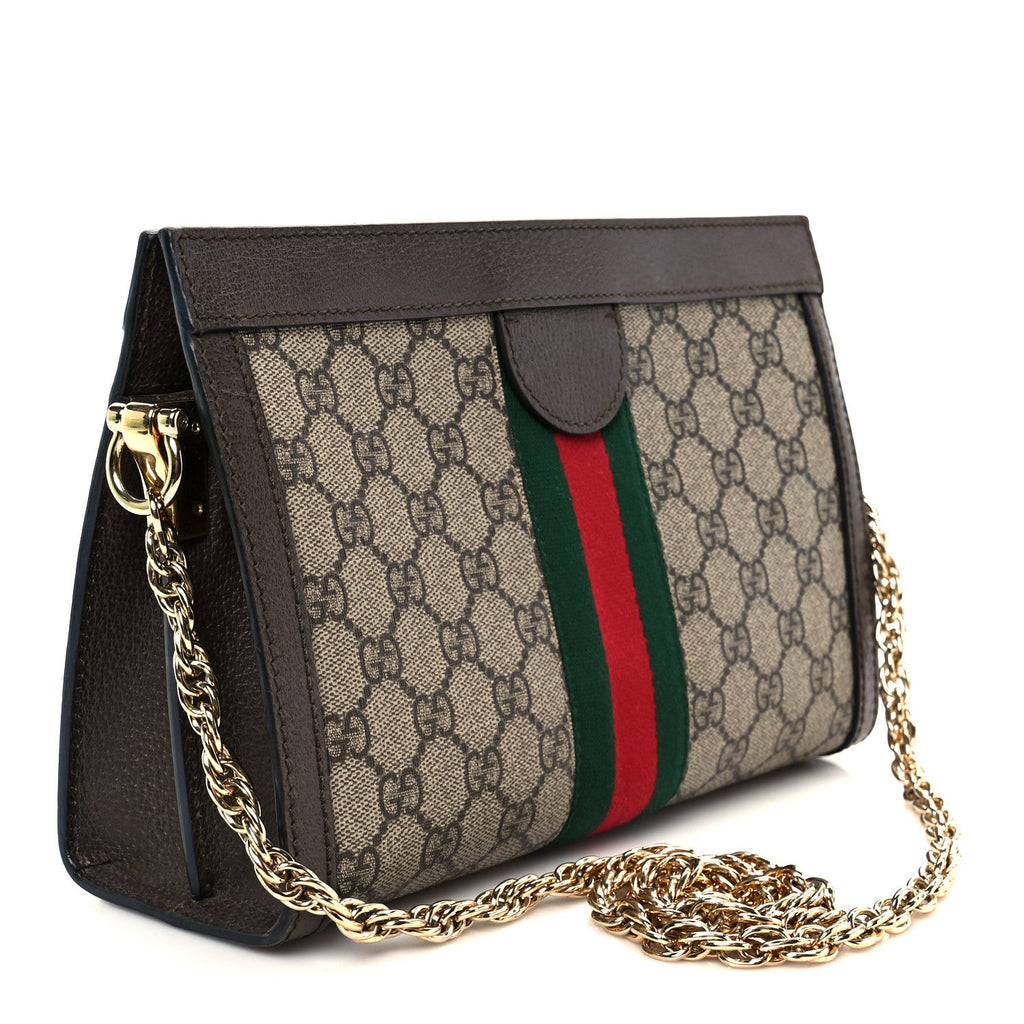 GG Supreme Monogram Web Small Ophidia Chain Shoulder Bag Brown