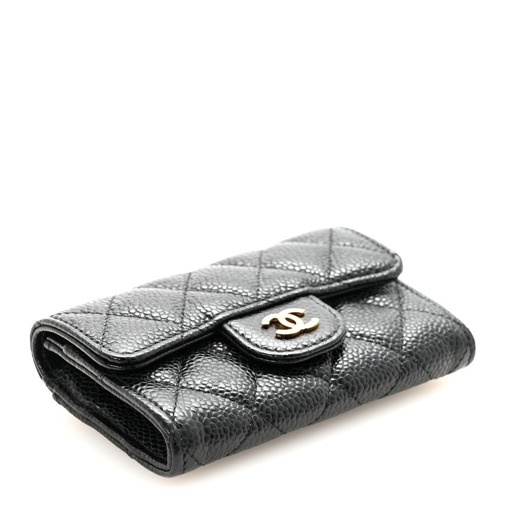 Caviar Quilted Flap  Holder Wallet Black
