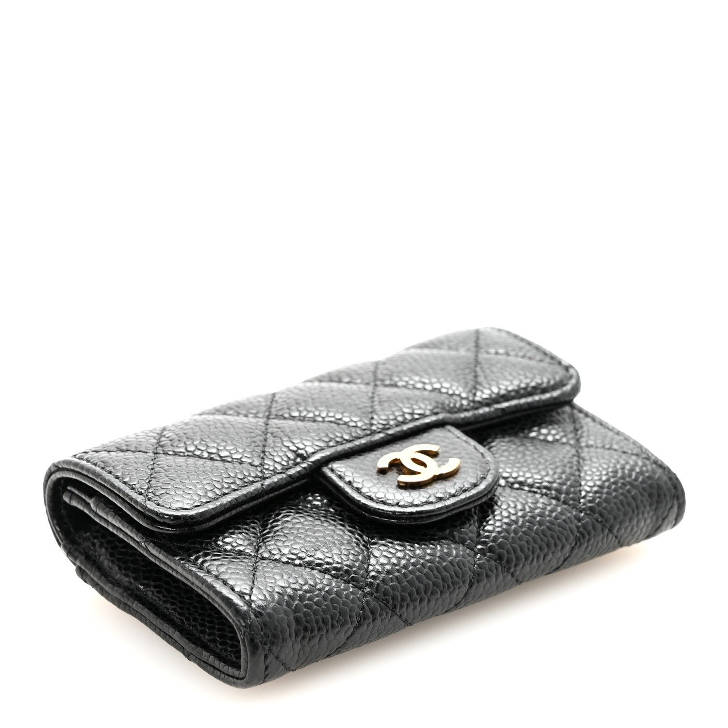 Caviar Quilted Flap  Holder Wallet Black