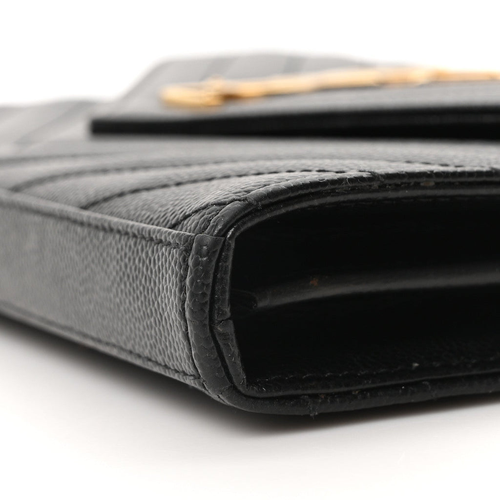 Grain De Poudre Matelasse Chevron Monogram Envelope Chain Wallet Black