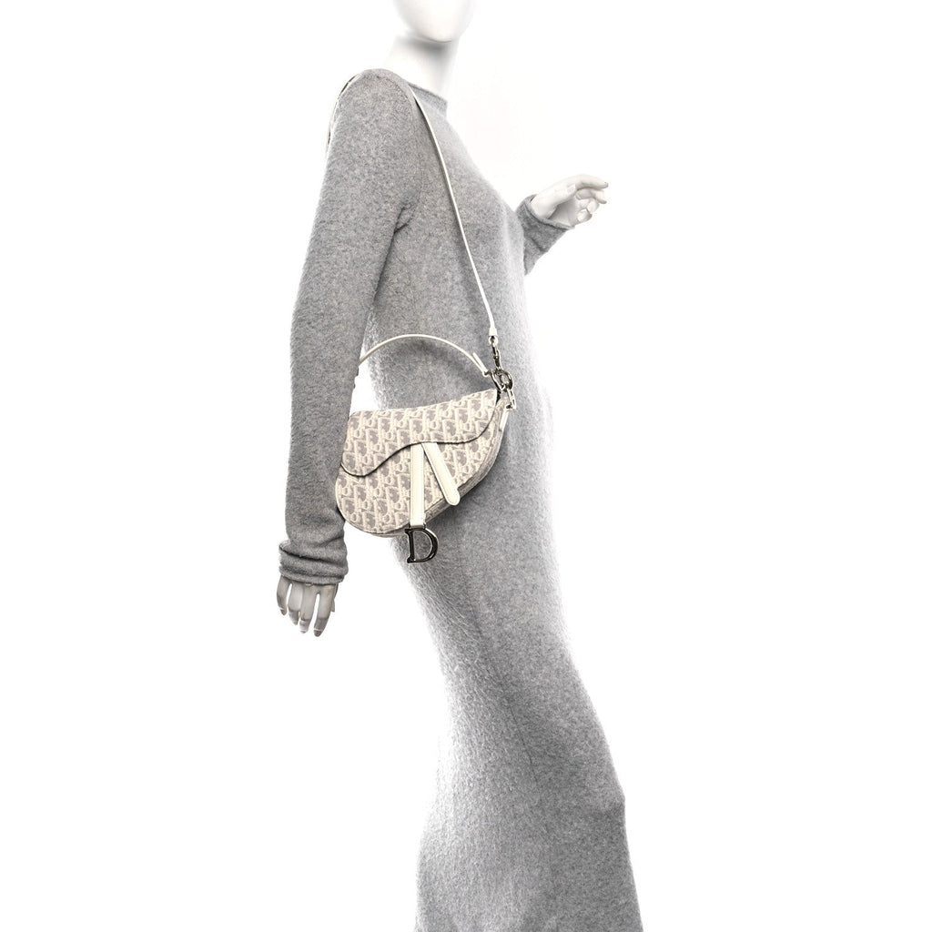 Oblique Mini Saddle Bag With Strap Latte Grey