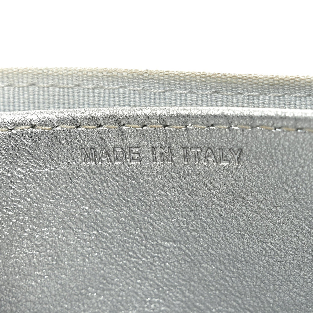 Metallic Lambskin Quilted Flap  Holder Wallet Silver