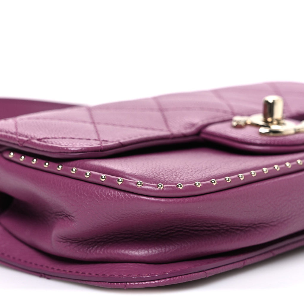Caviar Quilted Mini Studded Flap  Purple