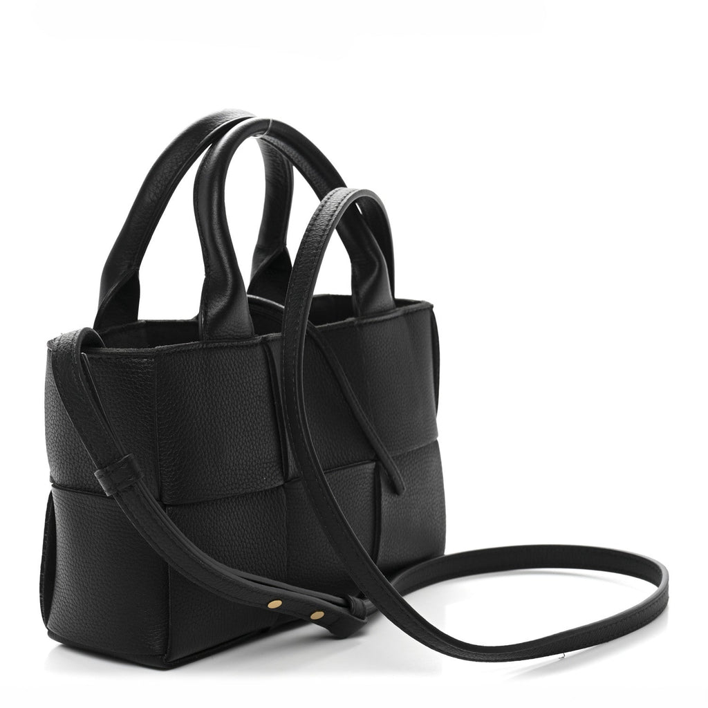 Grained Calfskin Intrecciato Mini Arco Tote Black