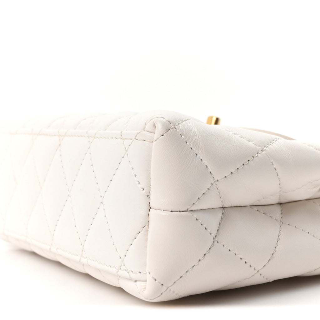 Shiny Aged Calfskin Quilted Nano Kelly Shopper White