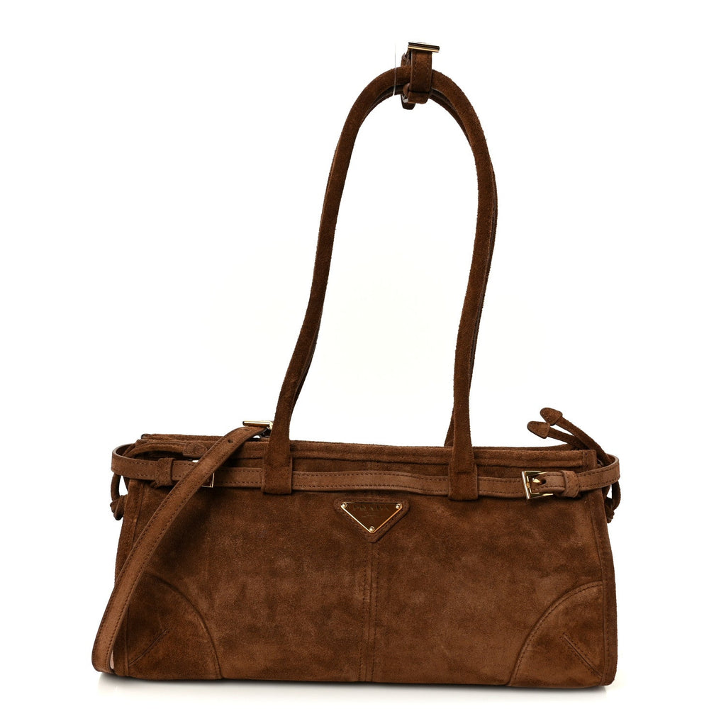Suede Triangle Medium Bonnie Shoulder Bag Cacao
