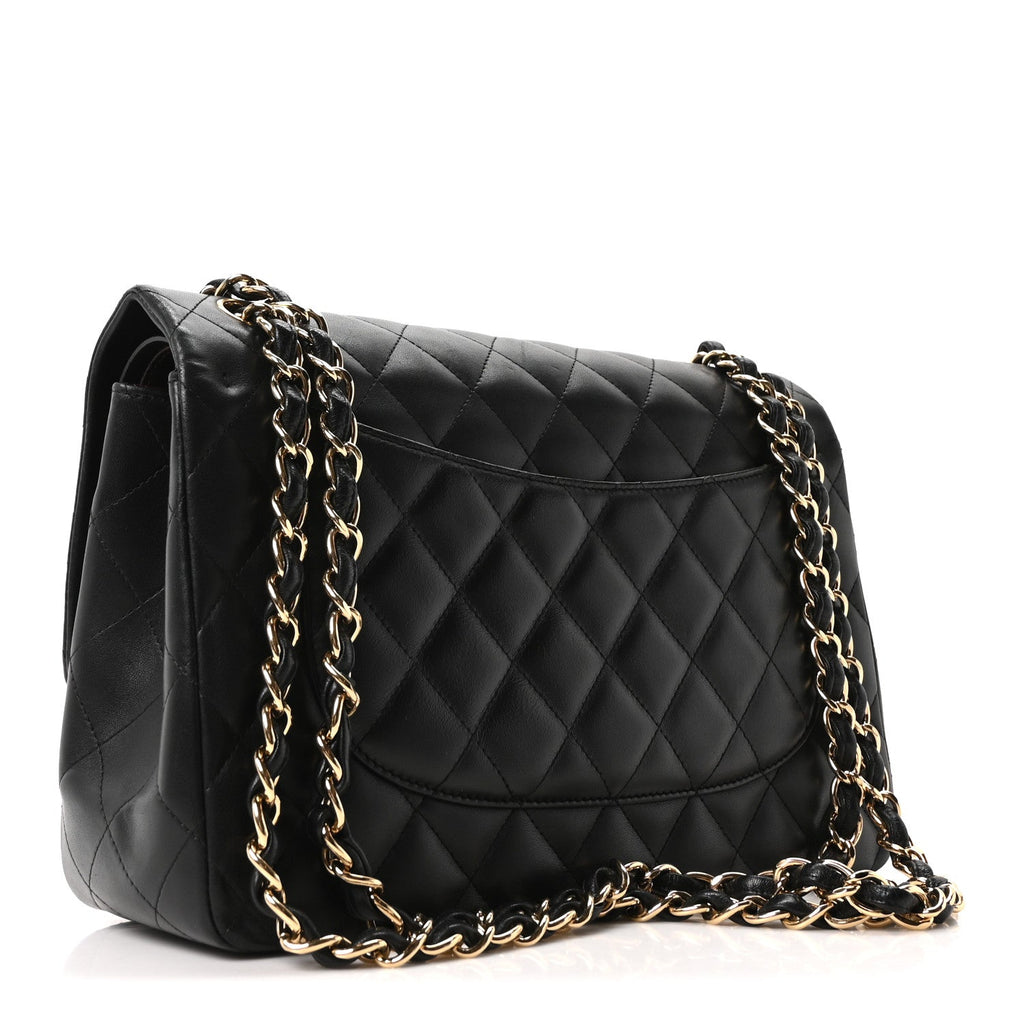 Lambskin Quilted Jumbo Double Flap Black