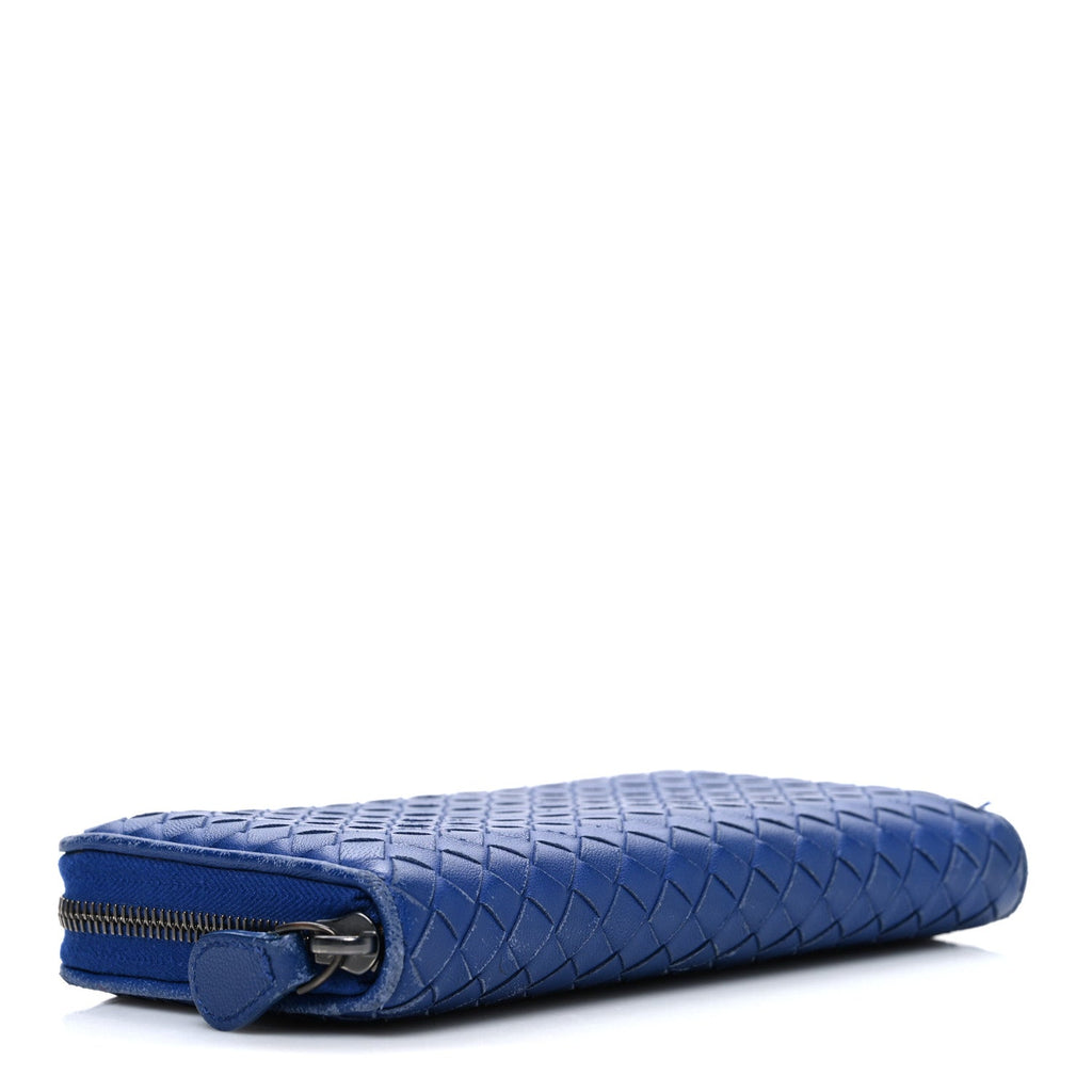 Nappa Intrecciato Zip Around Wallet Cobalt