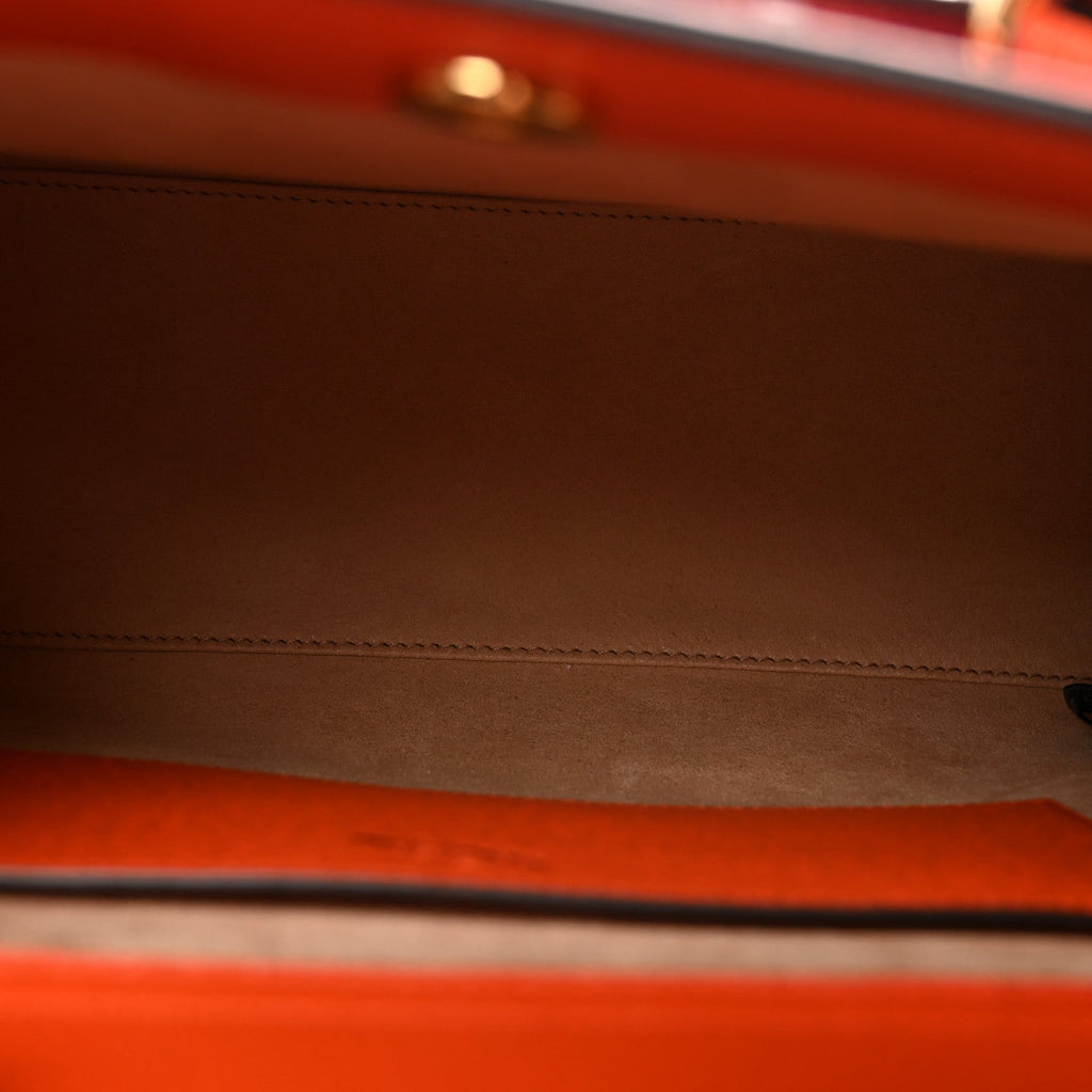 Textured Dollar Calfskin Web Small Diana Tote Bag Deep Orange Spicy Cyclamin