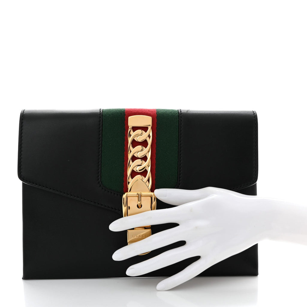 Calfskin Small Sylvie Wristlet Clutch Black