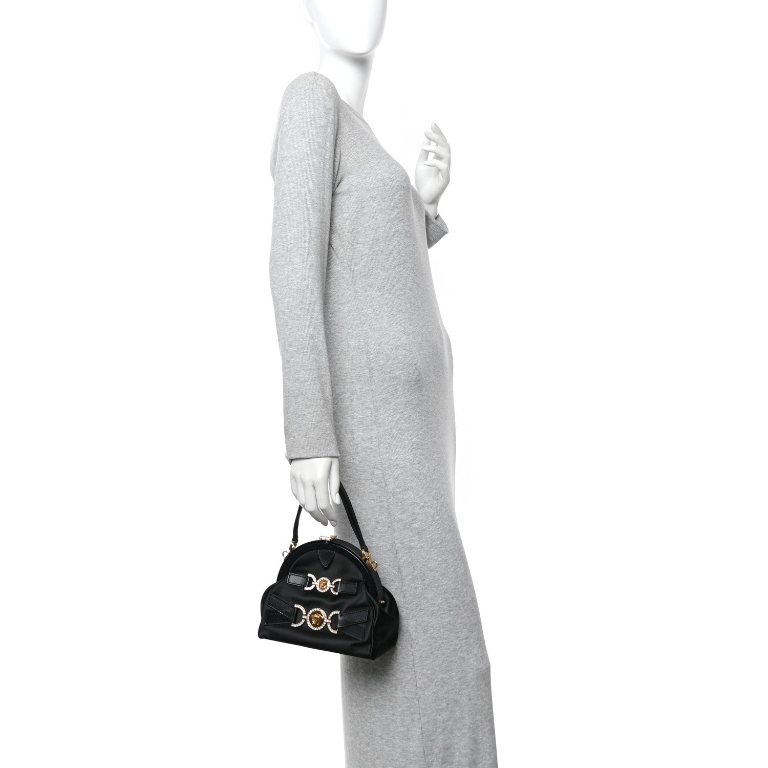 Satin Crystal Medusa 95 Plaque Bag Black
