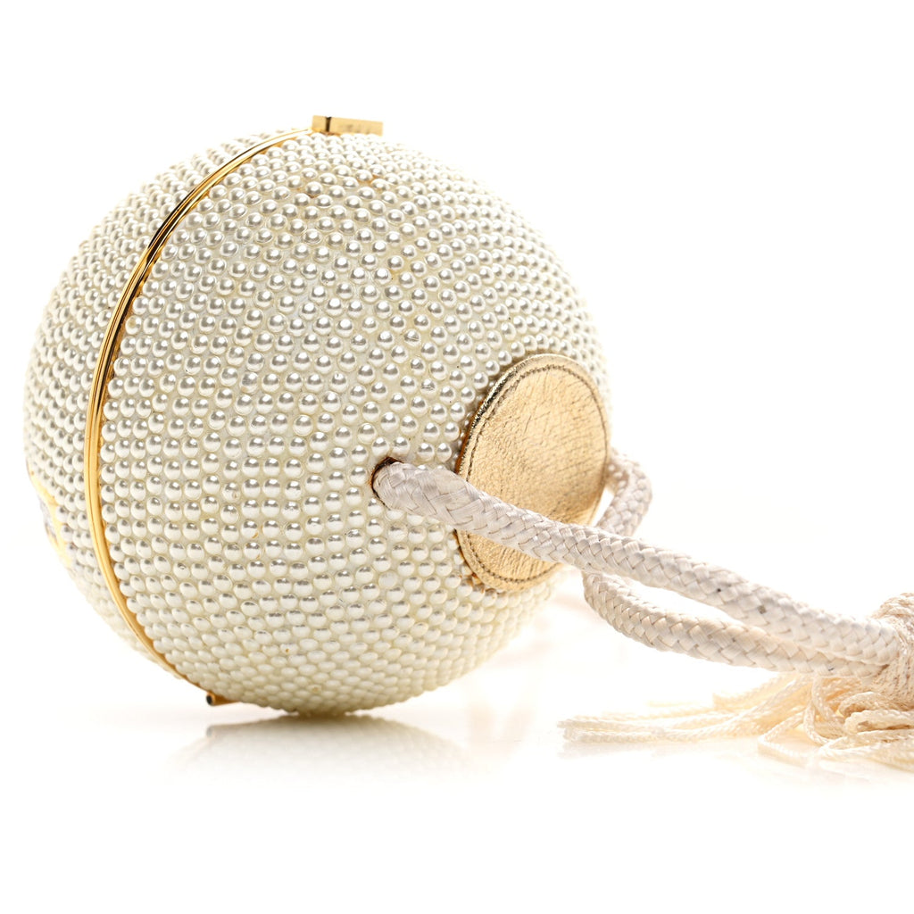 Swarovski Crystal Disco Ball Minaudiere Clutch White Gold