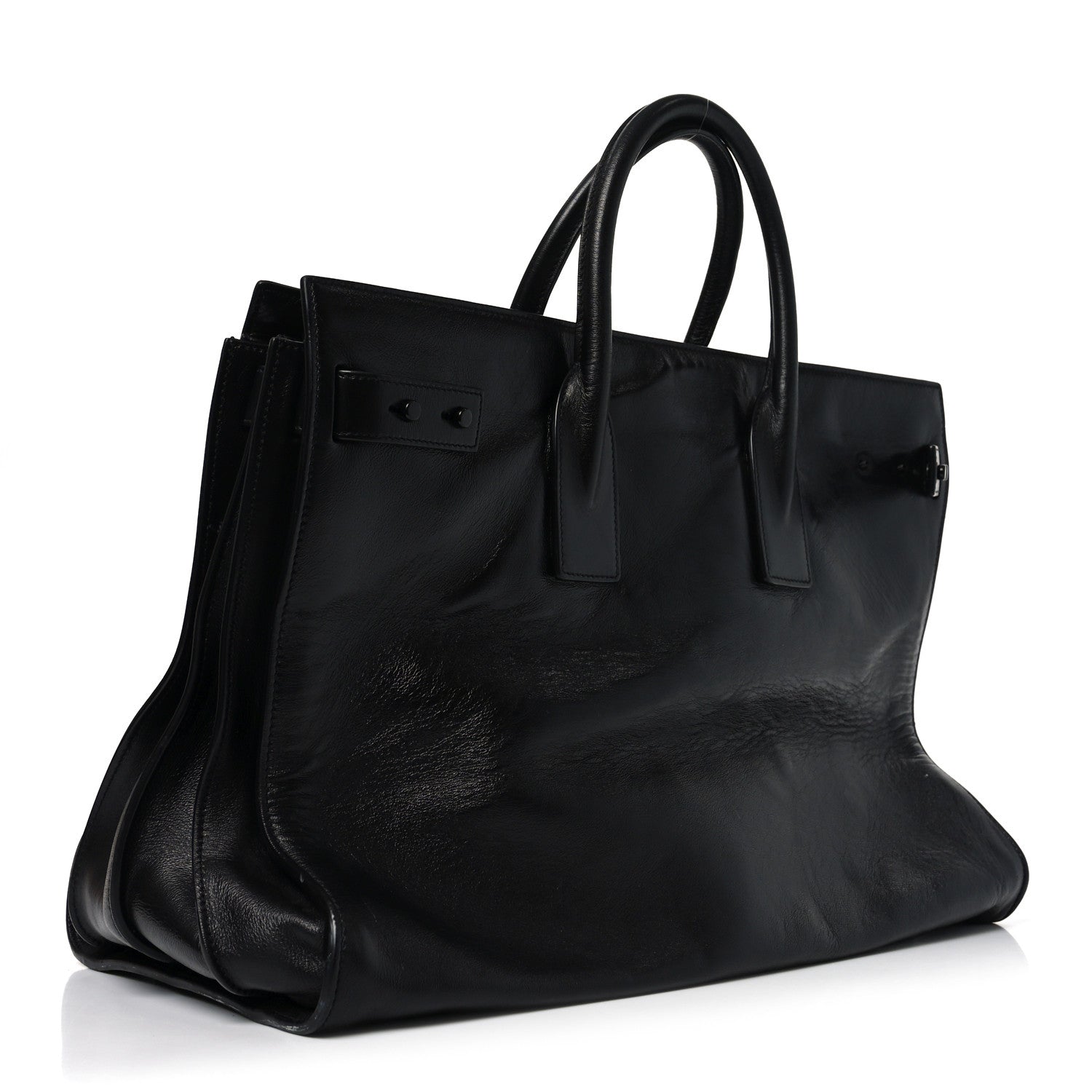 Textured Patent Large Souple Sac De Jour Black