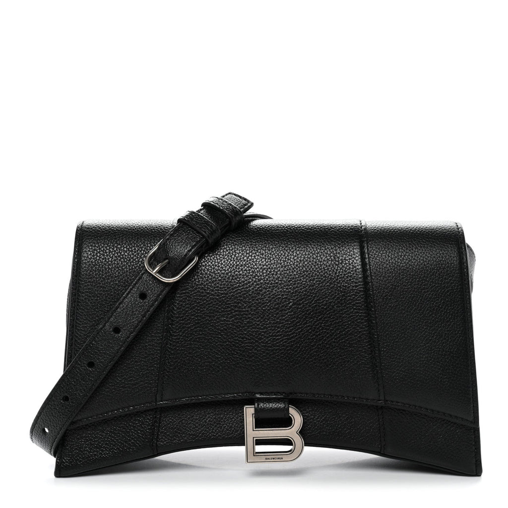 Grained Calfskin Small Hourglass Sling Shoulder Bag Black