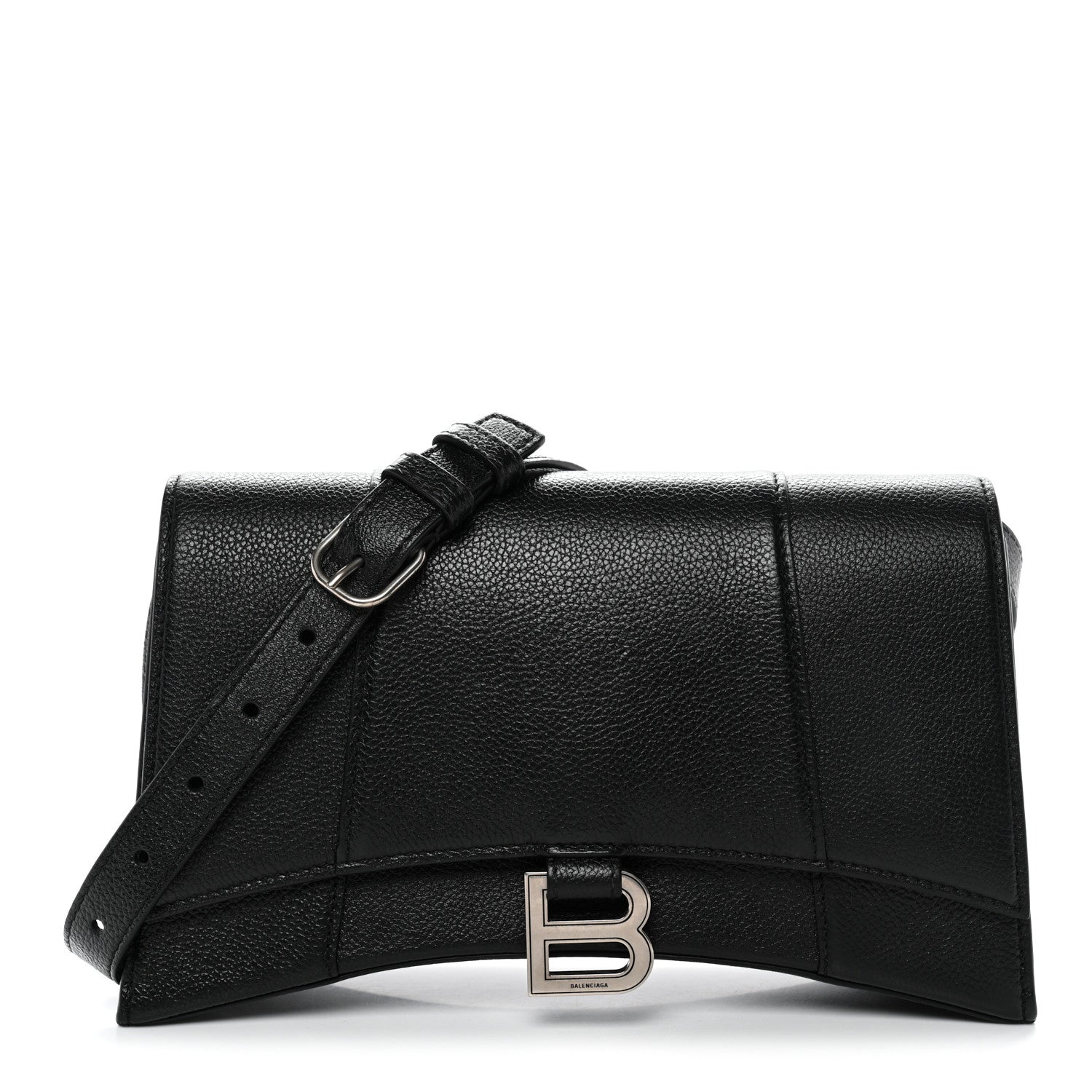 Grained Calfskin Small Hourglass Sling Shoulder Bag Black