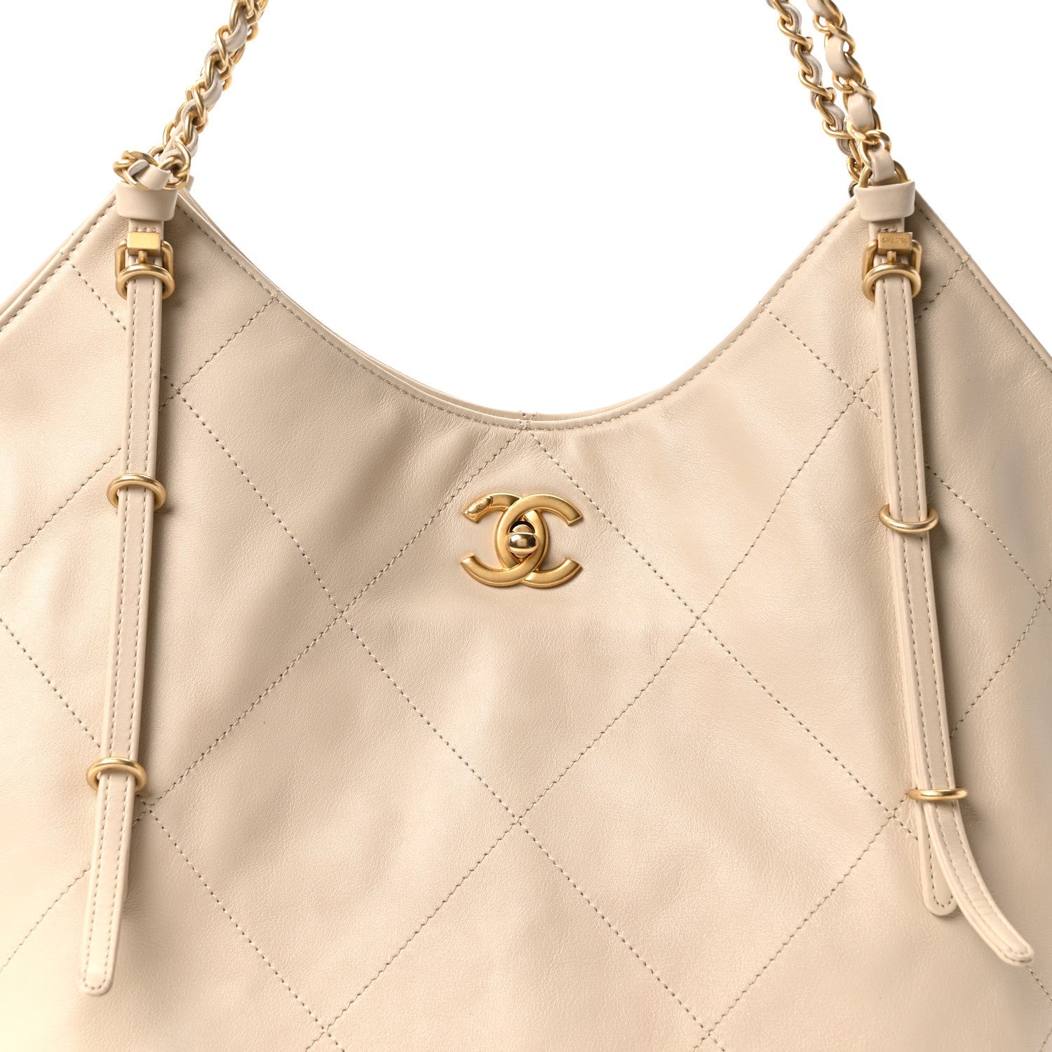 Calfskin Quilted Small Shopping Bag Beige